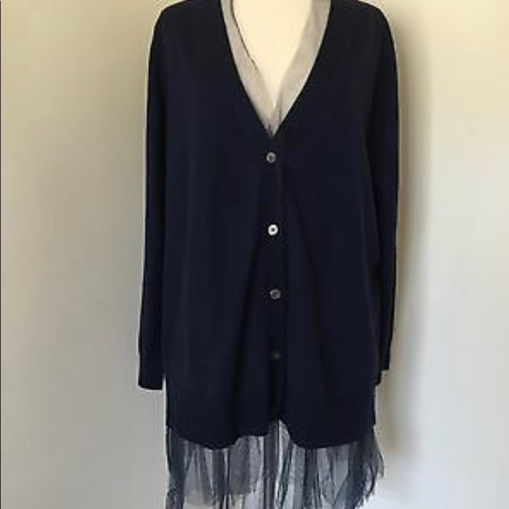 JCREW Tulle-hem cardigan sweater Navy Size Large